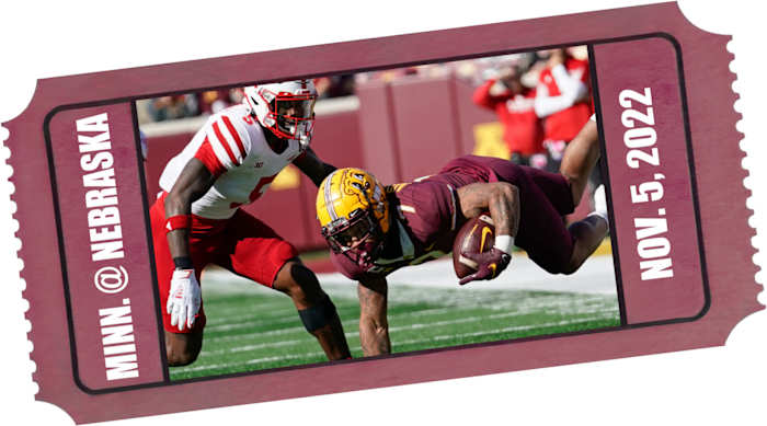 2022 Nebraska-Minnesota football ticket illustration angled